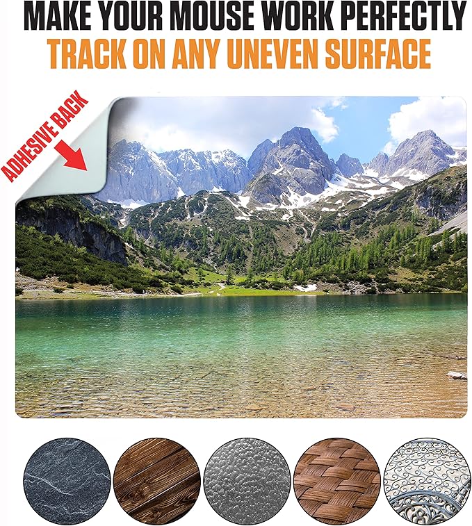 Adhesive Mouse Pad - Peel and Sticks to Any Surface - Travel Mouse Pad, Sticky for Any Surface - Excellent Tracking - Mountain Lake