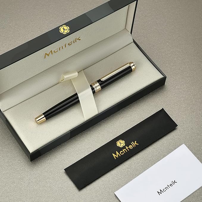 317 Rollerball - Stunning Luxury Black Lacquer Pen with 24K Gold Finish, Schmidt Black Ink Refill, Best Gift Set for Men & Women, Executive Office, Christmas, Nice Classic Pens-Black