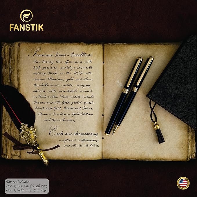 Black & Gold Luxury Rollerball pen (Made In USA) fancy gift set for women, Real 24K Gold Plating, Professional executive pen gift set for men (Lux Rollerball Black-Gold)