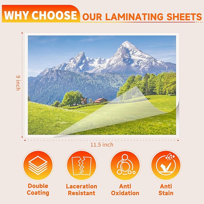 300 Pack Laminating Sheets,3 Mil,9"x11.5" Inches for Use with Thermal Laminators,Clear,Letter Size,Office and School Supplies
