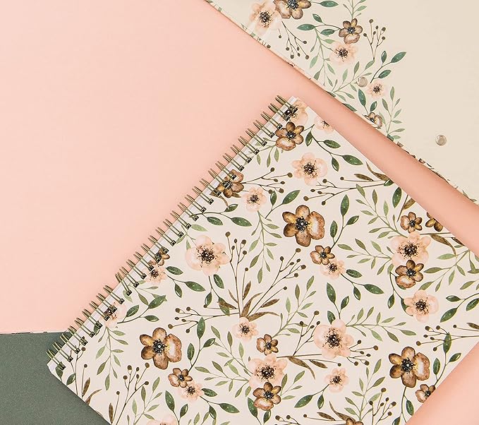 Steel Mill & Co Cute Large Spiral Notebook College Ruled, 11" x 9.5" with Durable Hardcover and 160 Lined Pages, Woodland Floral