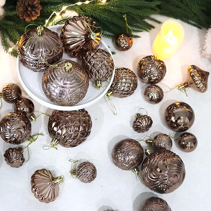 Christmas Ornaments Set with 36pcs Shatterproof Christmas Tree Decorations Multi-Size Christmas Ball Ornaments with 7 Styles Brown