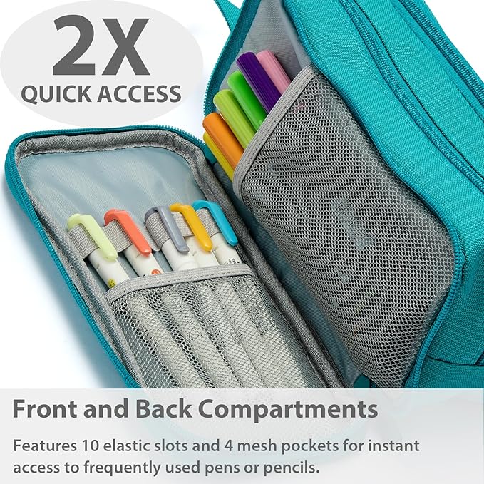 Pencil Case Pouch Box Bag School Supplies Girls Boys Kids, Cute Preppy Stuff Big Capacity Aesthetic Pen Organizer, Back to College Stationary, Teal, Extra Large Style, 2300ml