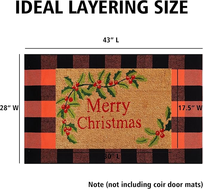 Ckorzen Fall Plaid Rug 28" x 43", Orange and Black Buffalo Check Front Porch Outdoor Layered Doormat, Cotton Hand-Woven Washable Rug for Halloween Thanksgiving Autumn Decor