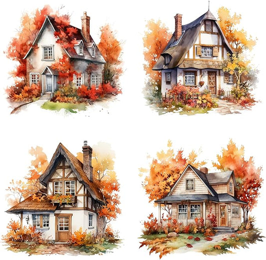 XERE 80 Pcs Quaint Cottages Four Seasons Sticker Book for Journaling Notebooks, Sketchbook, Bookmark Making, Junk Journal, Budget Planner, Scrapbook Art Supplies Stickers
