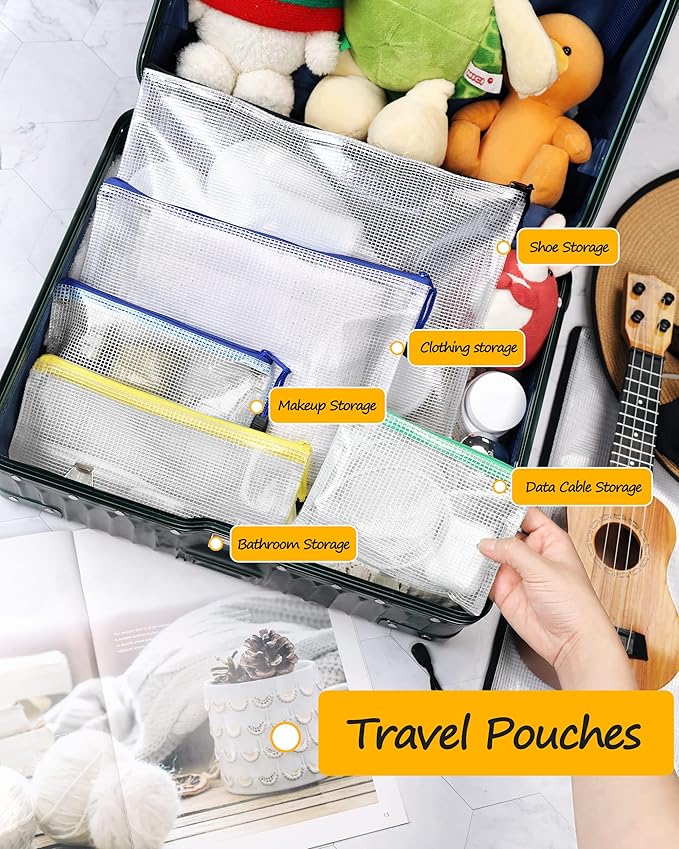 SUNEE Multisize Plastic Zipper Pouches (6 Colors, 18 Packs), Water-Resistant Zip Bag for School Office Supplies, Puzzles & Games Organizing Storage