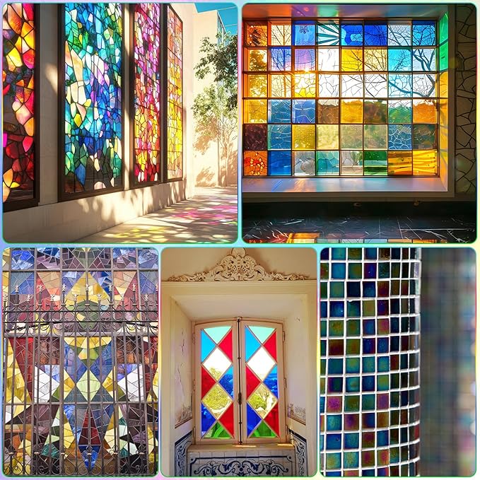 36 Sheets Iridescent Stained Glass Sheet Variety Pack, 4 X 6 inch Cathedral Art Glasses for Home Decor, Stained Glass Supplies for Glass Projects and Mosaic Crafts