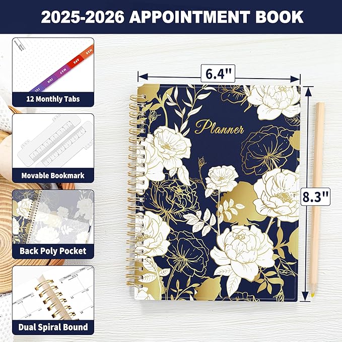 SUNEE 2025-2026 Appointment Book, Quarter-Hourly, Weekly & Monthly - from July 2025 to June 2026, 6.4"x8.3" Academic Planner, Flexible Cover, Note Pages, Pockets, Bookmark, Spiral Binding, Vintage