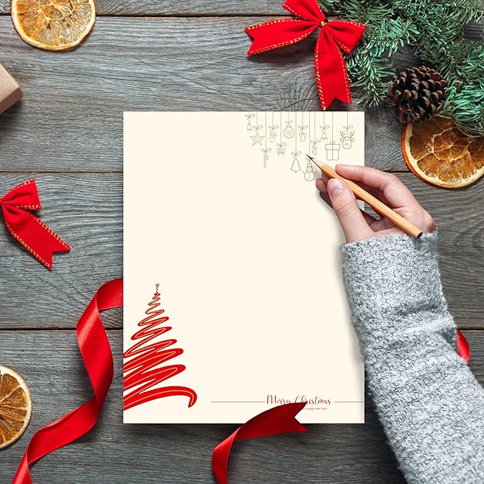 easykart labels Christmas Stationery Paper Letterhead Sheets 60 Pack Holiday Xmas Theme Design For Writing Letters Computer Office Notes & Printing Supplies Size 8.5" X 11"