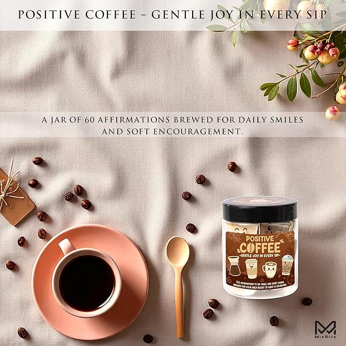 Positive Coffee Affirmation Jar – 60pcs Cute Emotional Support Coffeee – Coffee Gifts for Women, Men– Birthday Gift, White Elephant Gifts for Coworker, Boss, Teacher, Teens, Back to School Gift