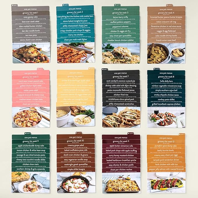 One Pot Meal Planner with 72 Recipe Cards (Photo Edition) - Weekly Menu Plans | Sturdy Recipe Box | 12 Reusable Grocery Shopping Lists | 5 Blank Recipe Cards | Recipe Card Protector | Recipe Ideas