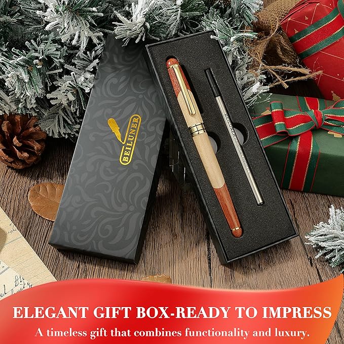 BEILUNER Luxury Wooden Ballpoint Pen Writing Set - Elegant Fancy Nice Gift Pen Set for Signature Executive Business Office Supplies - Gift Boxed with Extra Refills
