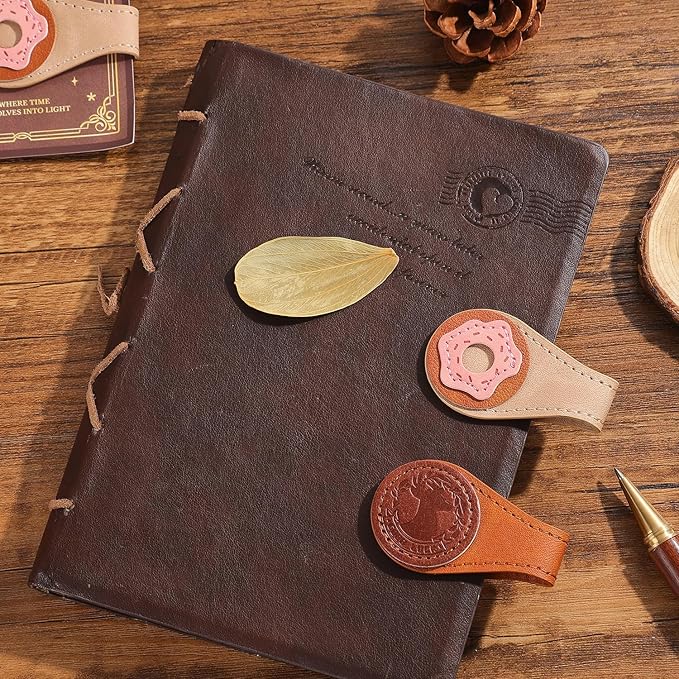 2PCS Vintage Magnetic Leather Bookmark, Leather Magnetic Bookmarks for Women, Magnetic PU Bookmarks Clip Book Accessories