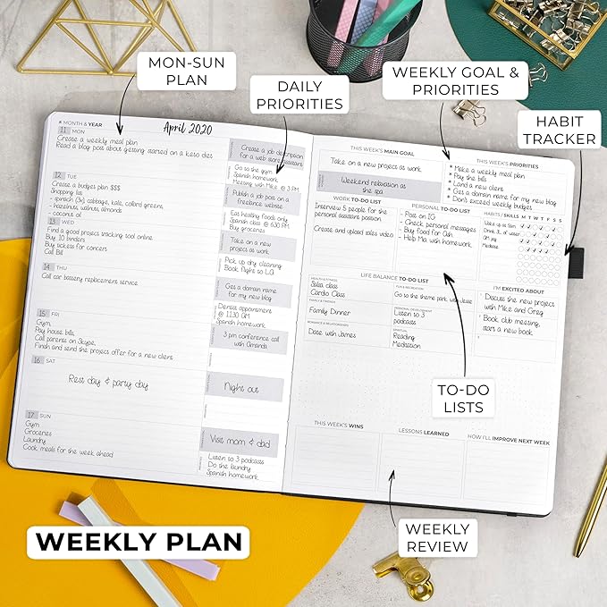 Clever Fox Planner Pro Premium – Luxurious Weekly & Monthly Planner with Budget Organizer for Productivity & Goals, Undated, A4 (Black)