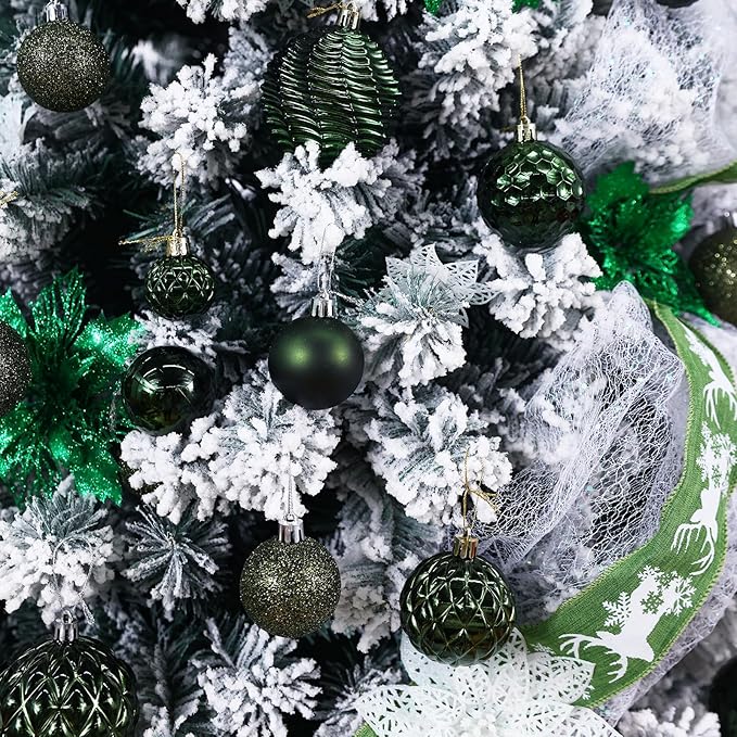 Christmas Balls Ornaments -36pcs Shatterproof Christmas Tree Decorations with Hanging Loop for Xmas Tree Wedding Holiday Party Home Decor,6 Styles in 3 Sizes(Dark Green)