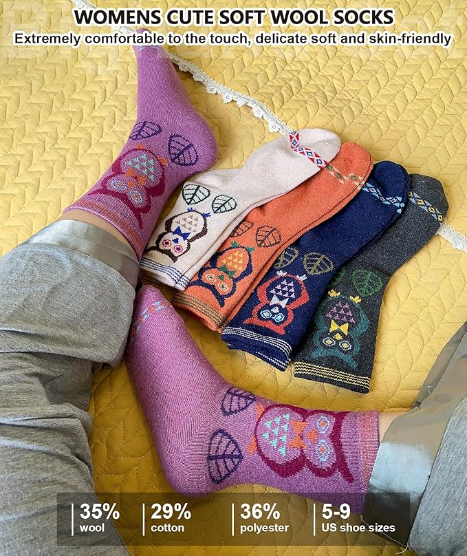 IIG Cute Warm Wool Socks for Women Super Cozy Thick Crew Winter Socks Gifts, 5 Pairs