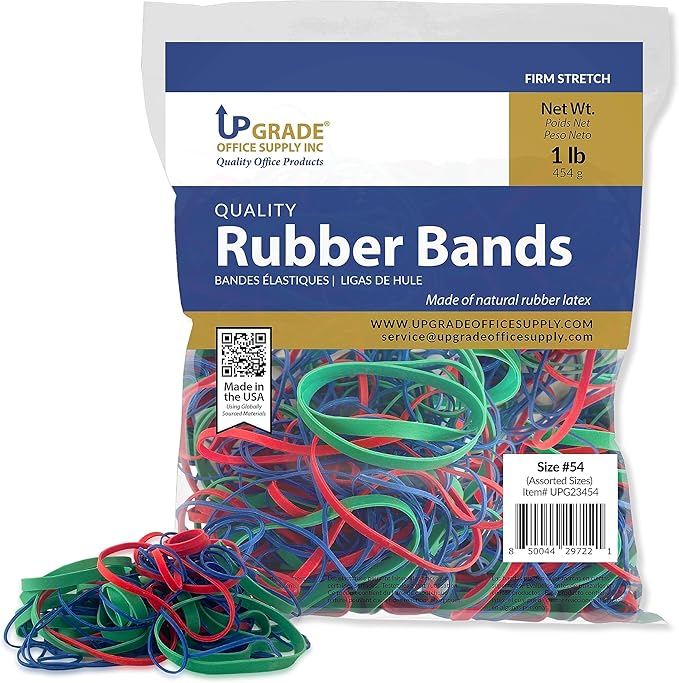 Upgrade Office Supply UPG23454 Rubber Bands, Assorted Size and Color, 1 lb Bag, USA