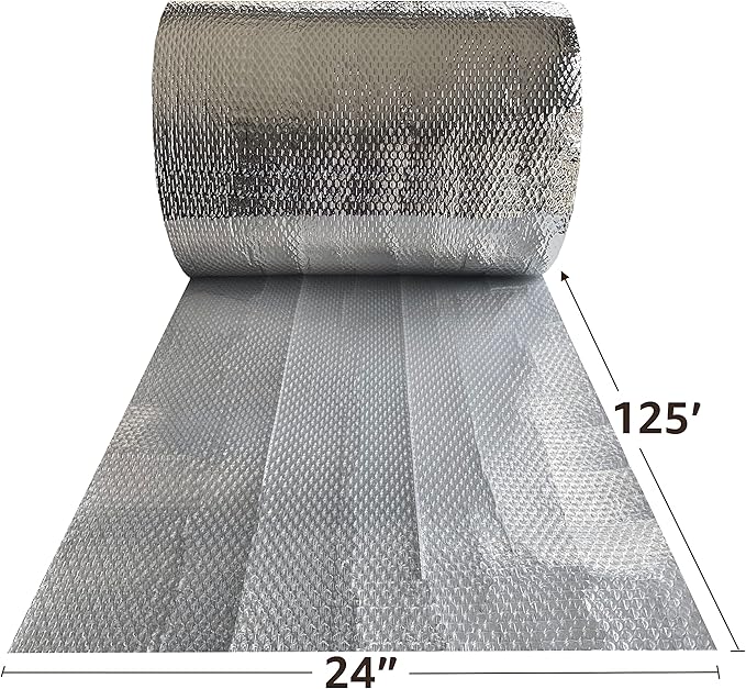 USA Reflective Bubble Insulation Roll, 24" Width x 125' Length, One- Sided Bubble Foil Insulation Roll Thermal Barrier, Window Insulation For Summer & Winter, Radiant Barrier Wrap