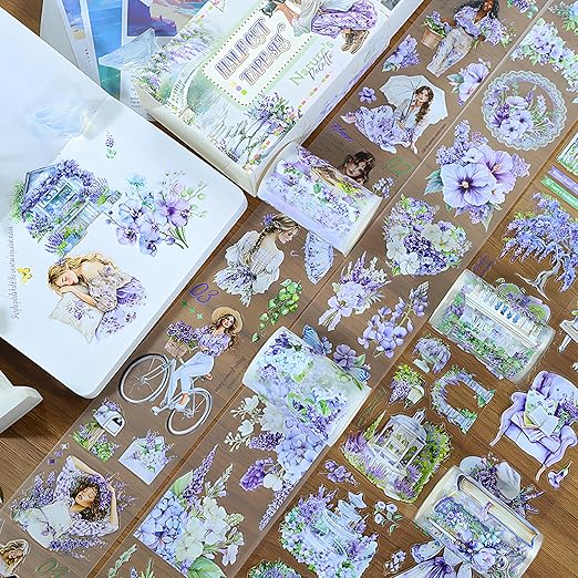 Snycler Pre-Cut Purple Rhyme Themed PET Washi Tapes - Vintage Aesthetic Tape Stickers for Journaling, Scrapbooking, Junk Journals, Crafts, Planners - 4 Rolls