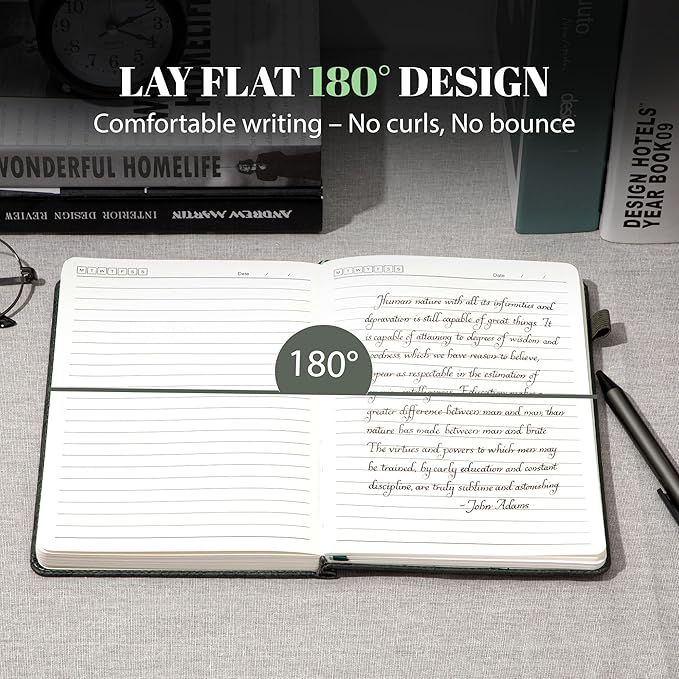 CAGIE Lined Journal for Men Women, Tree Growth Ring Leather Bound Journal Notebook 256 Pages 100 GSM Journals for Writing, A5 Hardcover Journaling Notebooks,2 Pack (Brown & Dark Green)