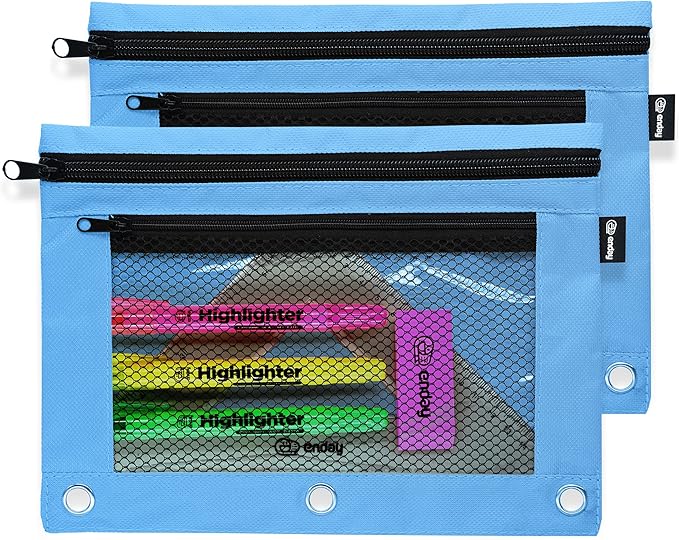 Enday Blue Pencil Pouch For 3 Ring Binder, Zippered Binder Pencil Pouches, 3 Ring Pencil Pouch for Binder, Pencil Case for Binder, Large Pencil Bags for School, Home, and Office (2 Pack)