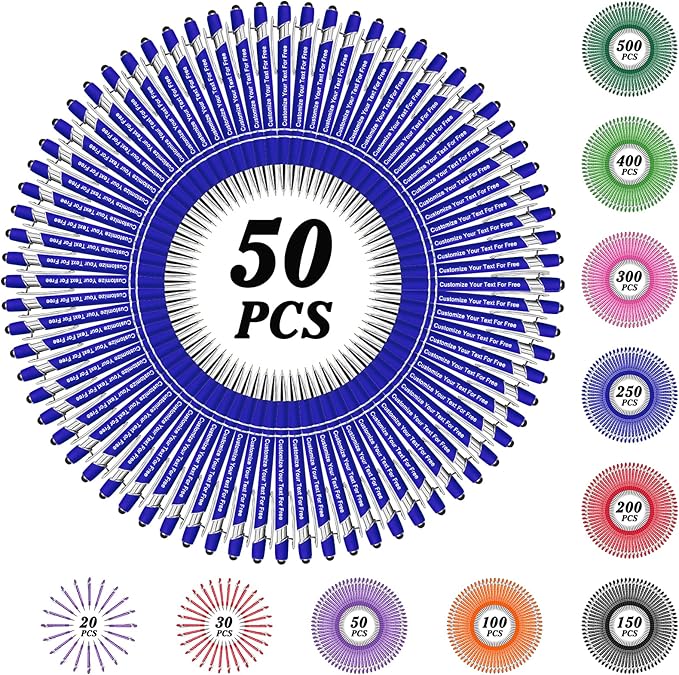 Max 500 Pcs Personalized Pens Bulk, Custom Pens with Free Engraving, Customized Stylus Tip Ballpoint Pen with Your Name Massage Text for School Office Business Graduation Anniversaries-50 Packs