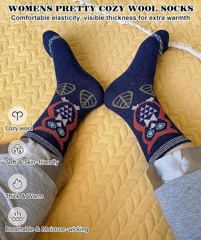 IIG Cute Warm Wool Socks for Women Super Cozy Thick Crew Winter Socks Gifts, 5 Pairs