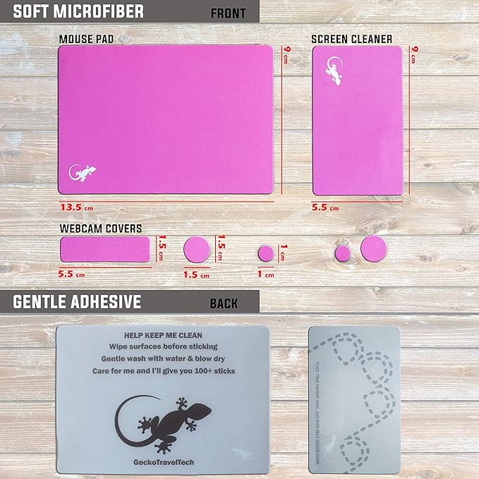 Mouse Pad Adhesive Bottom - Sticks to Any Surface - Portable - Webcam Covers and Screen Cleaner Included (Pink)