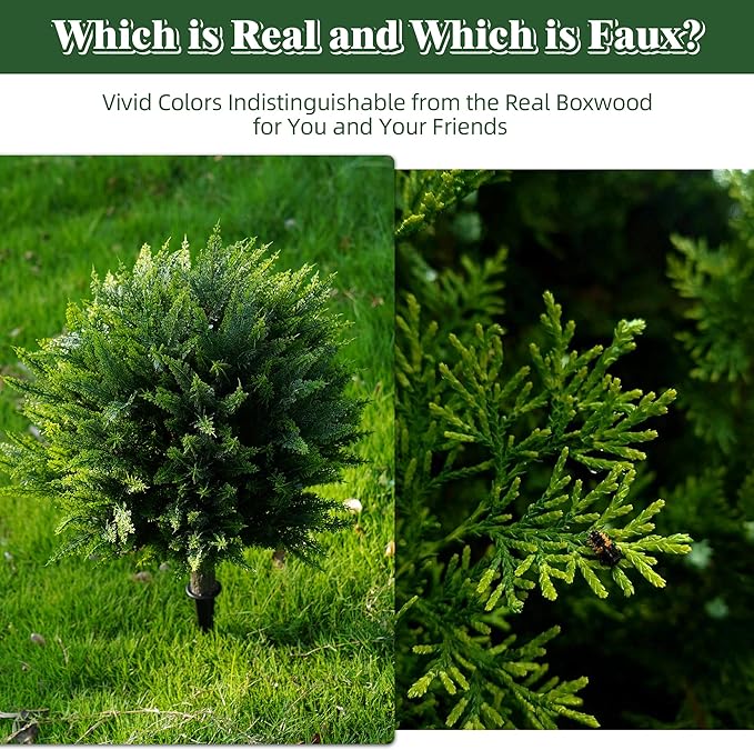 28inch Artificial Cedar Christmas Tree, Norfolk Pine Tree. 4 Sets Faux Cypress Topiary with Spikes Outdoor Christmas Tree Front Porch Decor, Fake Shrubs Planters, Christmas Pot Fillers Urn Filler