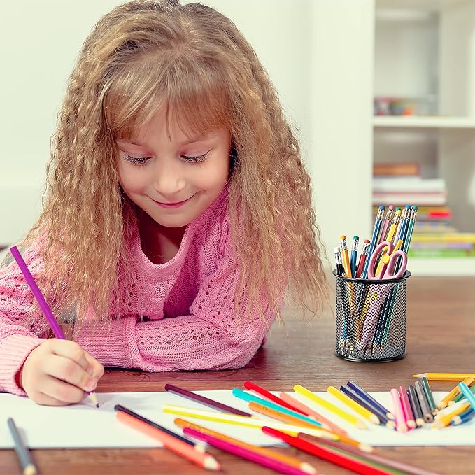 Amazon Basics Wire Mesh Pen Cup, Office Caddy Storage, Black, ‎3.7" x 3.3"