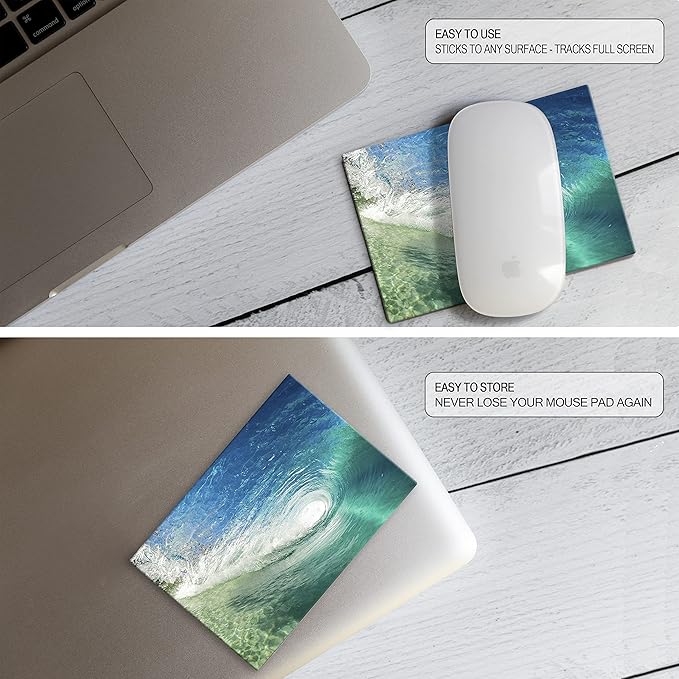 Adhesive Mouse Pad - Peel and Sticks to Any Surface - Travel Mouse Pad, Sticky for Any Surface - Excellent Tracking - Beach Barrel Wave
