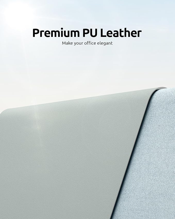 YSAGi Leather Desk Protector, Office Mat, Large Mouse Mat, Non-Slip PU Leather Blotter, Laptop Pad, Waterproof Writing Pad for Office and Home (Grayish Green, 23.6" x 13.8")