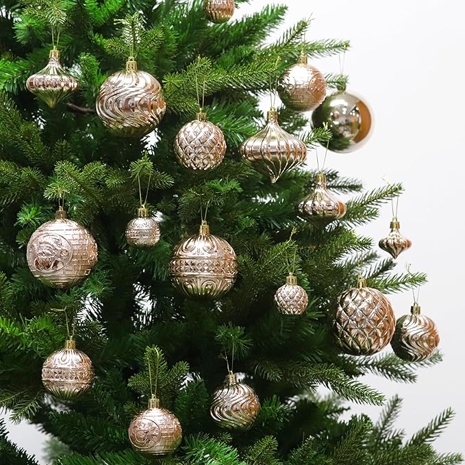 Christmas Ornaments Set with 36pcs Shatterproof Christmas Tree Decorations Multi-Size Christmas Ball Ornaments with 7 Styles Champagne