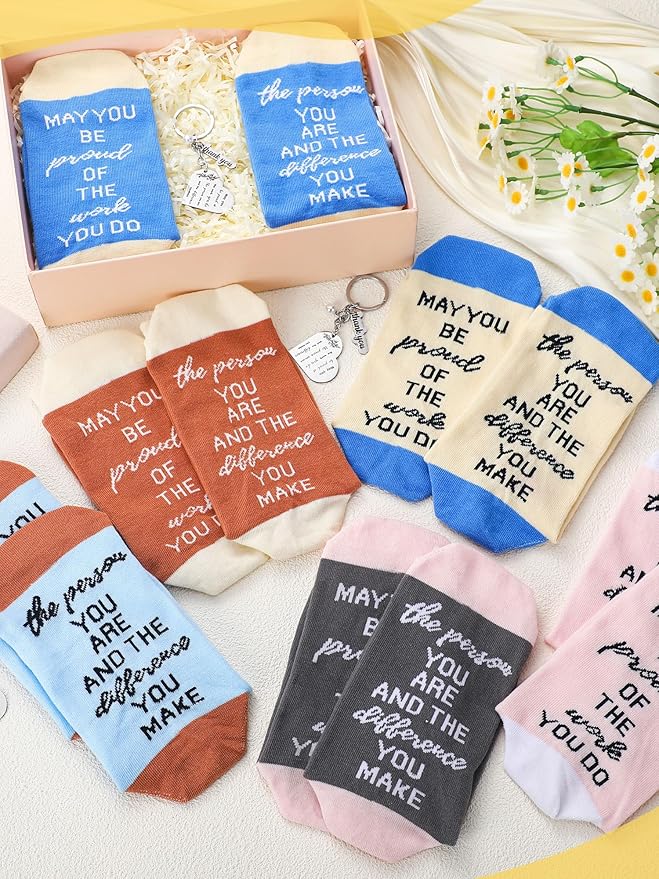 24 Pcs Employee Appreciation Gifts Thank You for All You Do Socks Stainless Steel Keychains for Staff Coworker Team