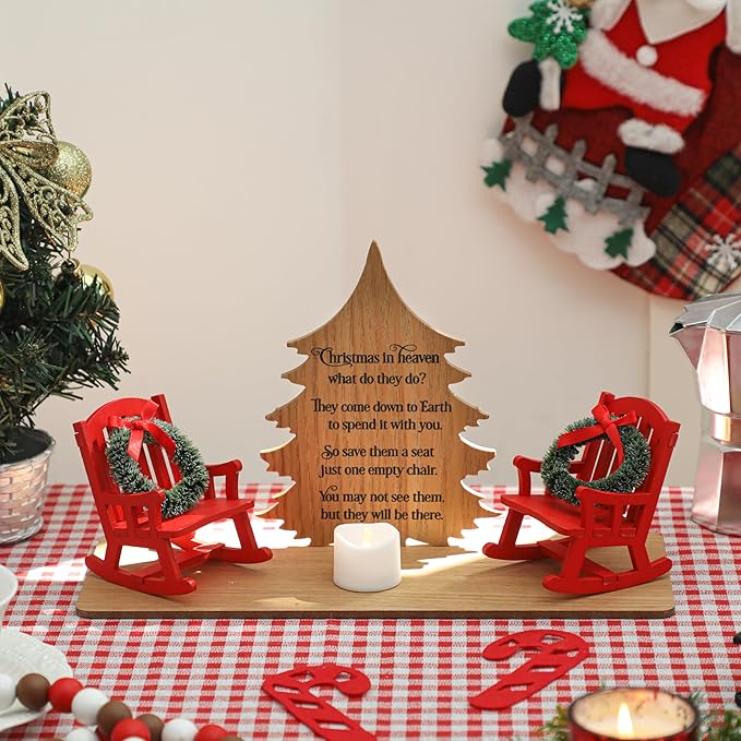 Christmas in Heaven Decoration Gift Christmas Memorial Candle Holders Rocking Chair Ornament Save A Seat Memorial Gift Xmas Decor