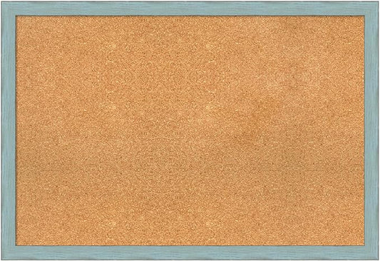 Amanti Art Natural Cork Board for Wall, 26x38 Vision Board with Blue Wood Frame, Large Corkboard Office Decor for Home Organization, Rustic Farmhouse Corkboard Pinboard to display items for home