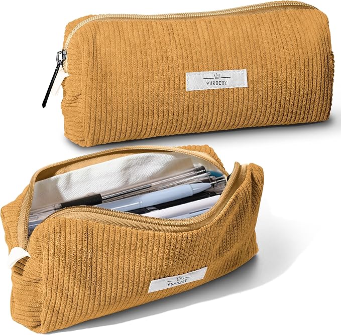 Pencil Bag Pen Case, Soft Corduroy Small Pencil Pouch Organizer with Zipper, Cute Pencil Case Pouch Stationery for Girls and Boys – Yellow