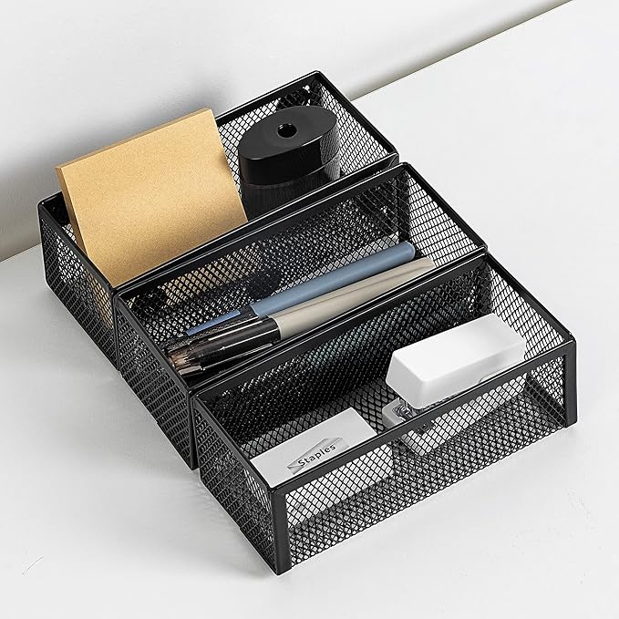 Amazon Basics Magnetic storage Bins, Office Caddy Storage, Black, Pack of 3, 6" x 2.5" x 2.2"