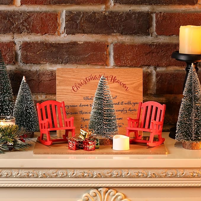 Christmas in Heaven Memorial Gift Empty Rocking Chair Ornament Save A Seat Memorial Xmas Decor Candle Holders Wooden Remembrance Sign