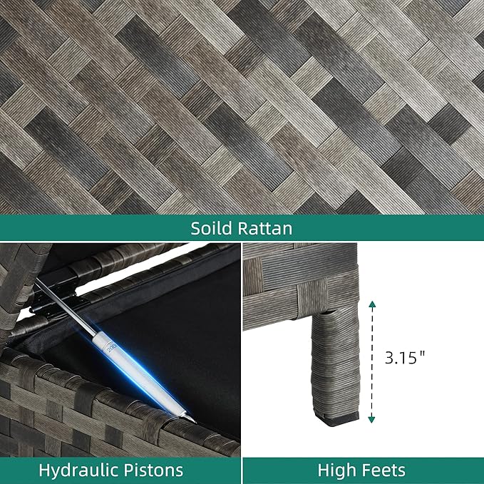 YITAHOME 230 Gallon Deck Box, XXL Wicker Outdoor Storage Box, All-Weather Storage Organizer for Patio Furniture, Outdoor Cushions, Pool Storage and Garden Tools (Grey)