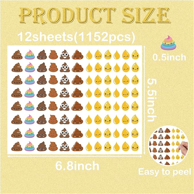 1150 Pieces Poop Pee Stickers for Potty Training, Poop Pee Sticker Party Favor Decorations Teachers Journal Scrapbooking Kids Party Supplies(pee12)