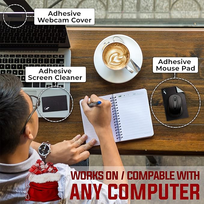 Mouse Pad Adhesive Bottom - Sticks to Any Surface - Portable - Webcam Covers and Screen Cleaner Included (10 Pack - Event Pack)