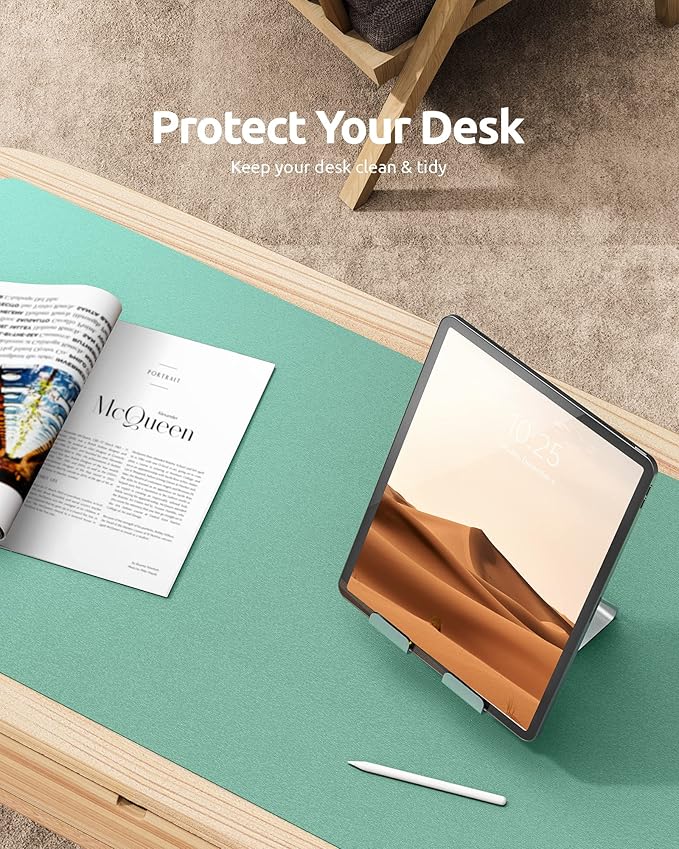 YSAGi Leather Desk Protector, Office Mat, Large Mouse Mat, Non-Slip PU Leather Blotter, Laptop Desk Pad, Waterproof Writing Pad for Office and Home (Green-Blue, 23.6" x 13.8")