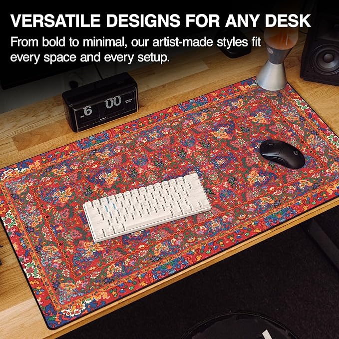 MPCO. Arabic Textiles Large Gaming Desk Pad - 36" x 17" Aeroglyde Fabric Cobalt-and-Clover Desk Mats - Non-Slip, Washable, Smooth Glide for Precision Gaming & Work