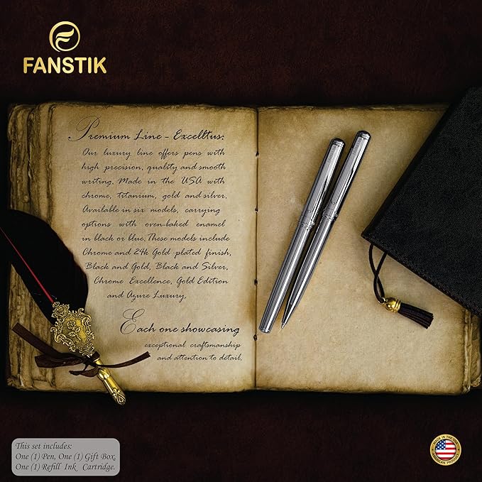 Silver Luxury Rollerball pen (Made In USA) fancy gift set for women, Chrome Finish, Professional executive pen gift set for men (Lux Rollerball Silver)