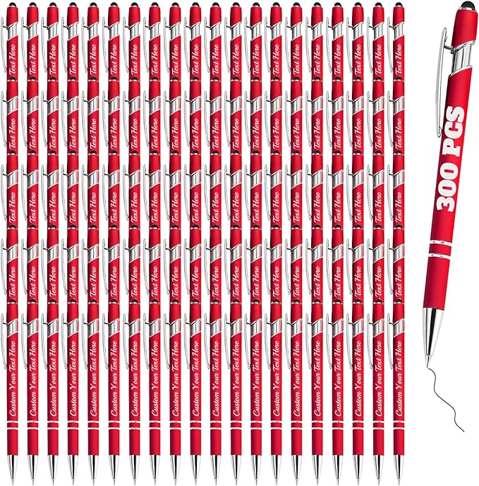 Personalized Pens Bulk 300 with Name Custom Engraving Ballpoint Pens with Stylus Tip Customized Smooth Writing Pens Personalized Gifts for Anniversary Birthday or Graduation(Red,Black Ink)