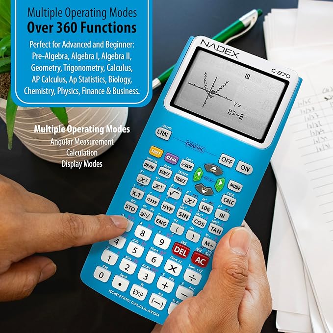 Scientific Calculator with Graphing, Includes Carrying Case, for College and High School Students, Calculus, Algebra, Geometry, Trigonometry, Statistics, Physics, Chemistry, Blue