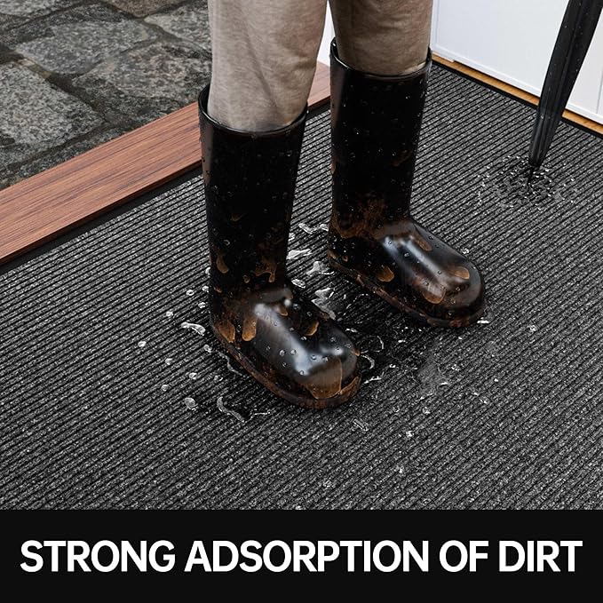 Front Door Mat, 2' x 6' Heavy Duty Indoor Outdoor Welcome Mat for Entryway, Commercial Entrance, Low Profile, Non-Slip, Durable Rubber Backing for Patio, Home