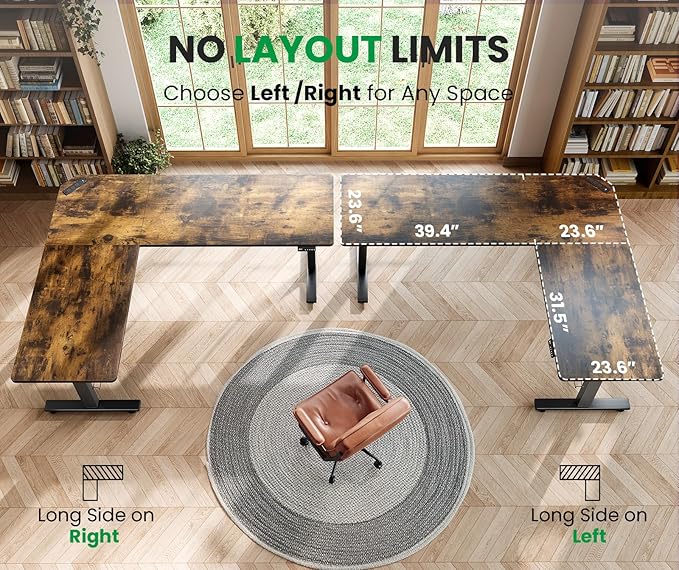 SIAGO L-Shaped Standing Desk - 63 x 55 Inch Adjustable Corner Standing Desk with Charging Station - L Shape Sit Stand Table with Memory Controller, Splice Board for Home Office