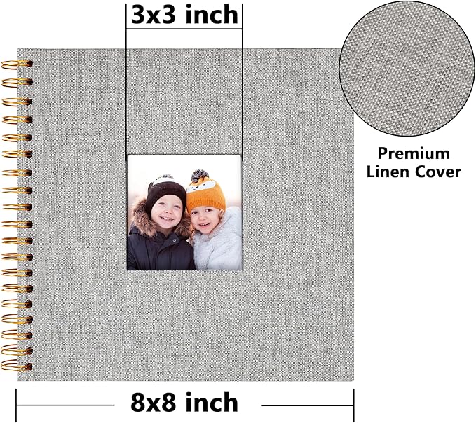 Vienrose 8x8 Inch Scrapbook DIY Small Hardcover Kraft White Pages Scrapbook Photo Album Linen Cover Scrap Book Photo Albums Scrapbooking Supplies Kit for Couple Family Wedding Travel